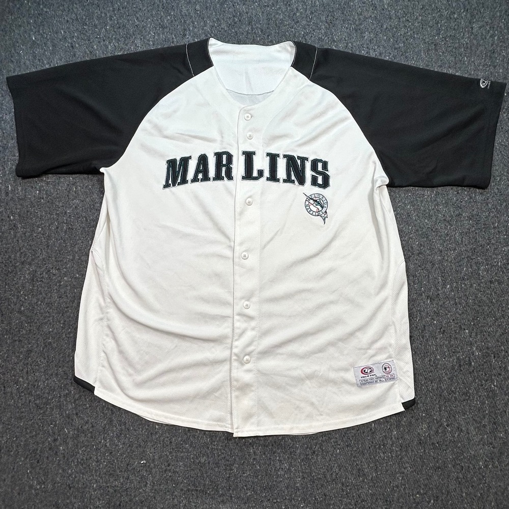 True Fan Florida Marlins Baseball Jersey XL Mens White Black Retro Sportswear